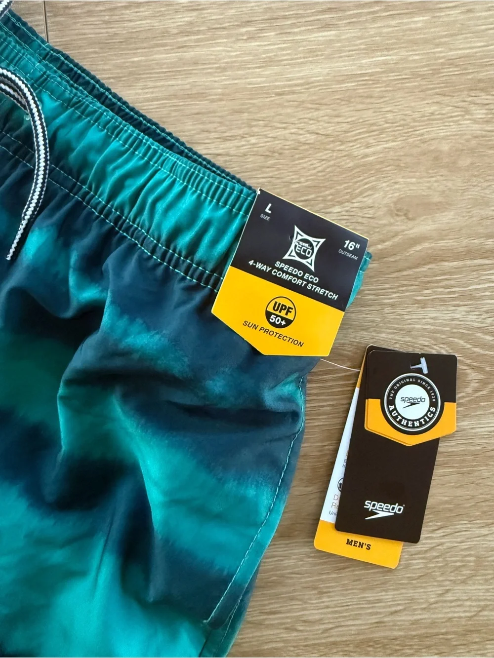 Speedo Men’s Teal and Dark Green Striped Swim Trunks